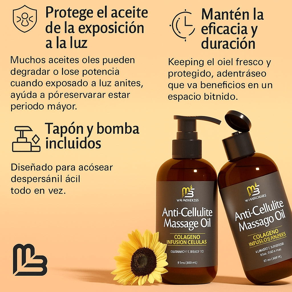 Aceite de masaje anticelulítico M3 Naturals 250 ml con colágeno y células madre vegetales. Suaviza la celulitis, restaura la textura, elasticidad y calma la piel