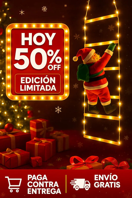 El Papá Noel con escalera y luces LED que enamora a todos y llena tu casa de alegría.