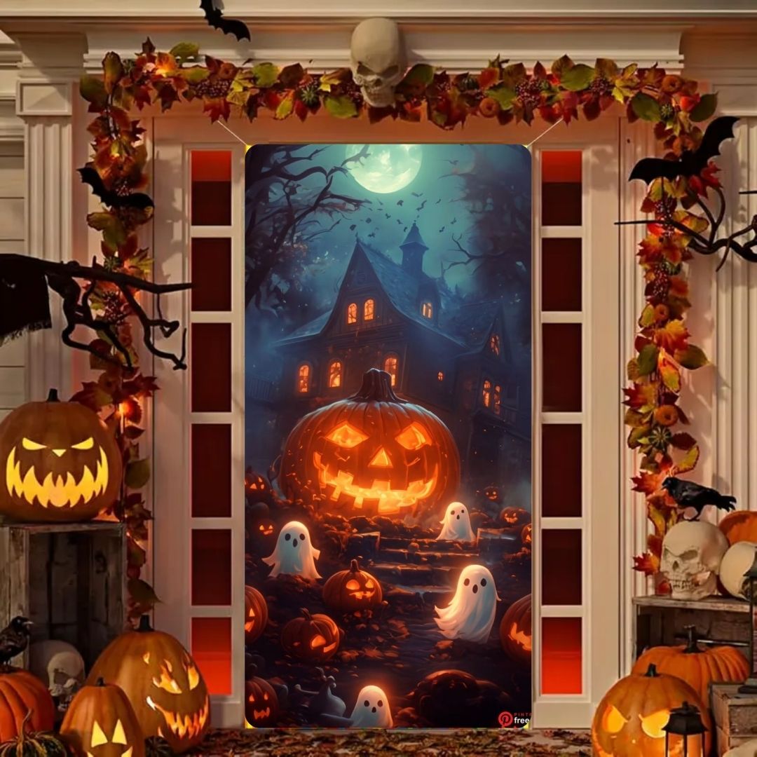 Decoración de puerta de entrada para Navidad y Halloween 2025