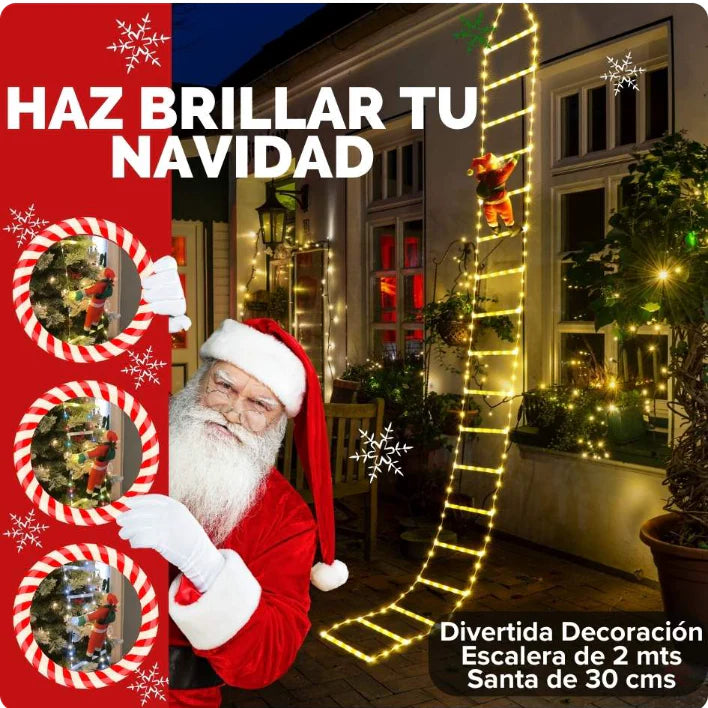 El Papá Noel con escalera y luces LED que enamora a todos y llena tu casa de alegría.